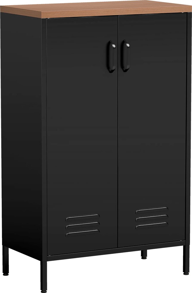 HOMCOM Credenza em Metal com 2 Portas e Prateleira Regulável, para Sala/Escritório, Preto | Aosom Portugal