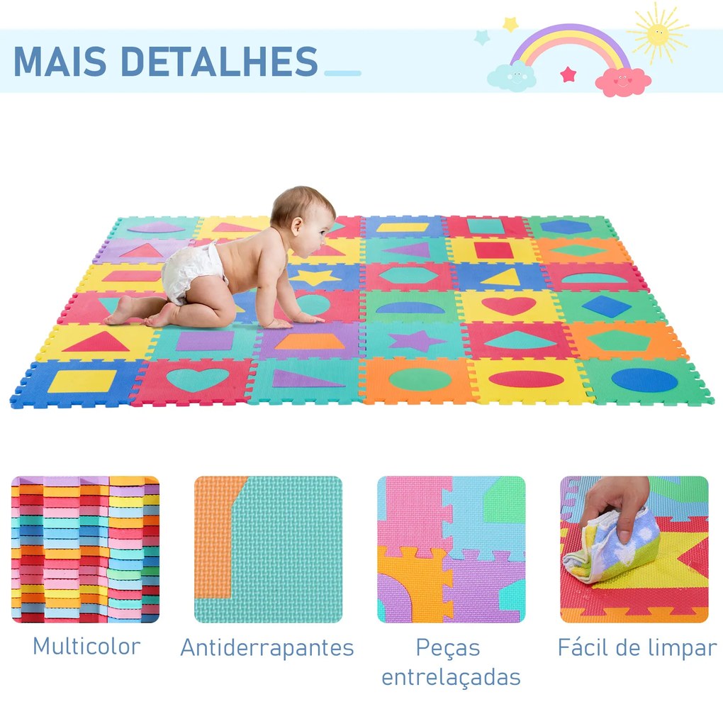 HomCom® Tapete Puzzle Colchão suave para Crianças 3.24㎡Borracha de espuma EVA