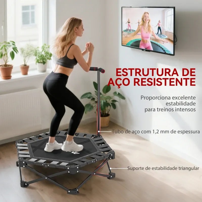 Trampolim de Fitness Dobrável 104 cm com Barra Ajustável em 3 Alturas e Bolsa de Transporte Preto