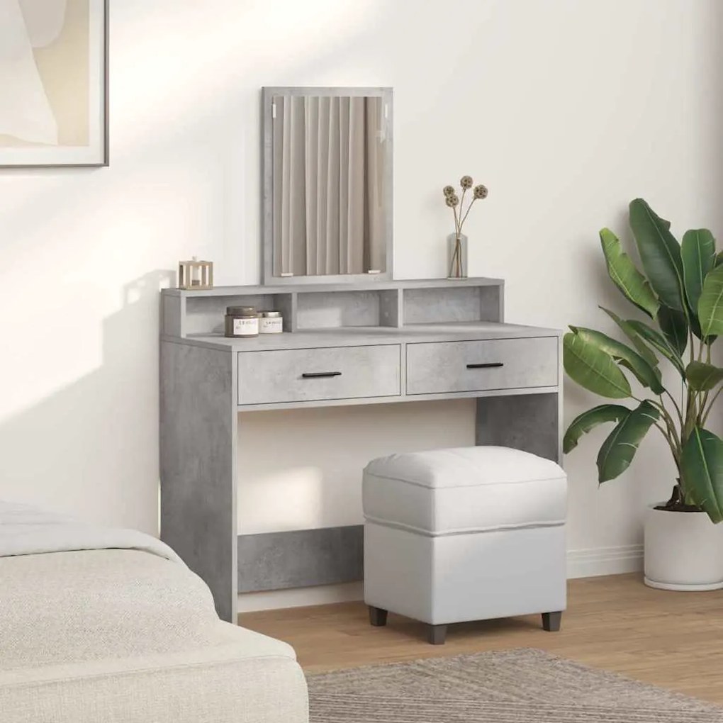 Mesa de maquilhagem vidaXL com gavetas Cinzento Concreto 100x41x140 cm