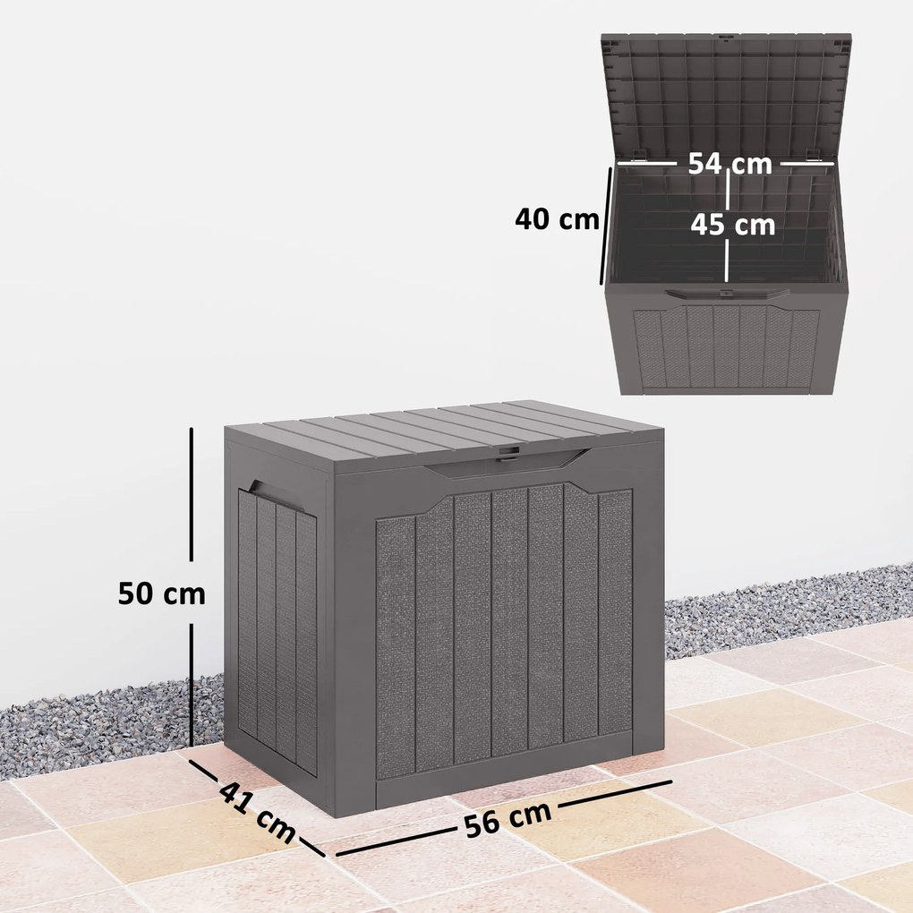 Caixa de arrumação para exterior de 97 L com pegas embutidas, caixa de arrumação para exterior estanque, 56 x 41 x 50 cm, castanho