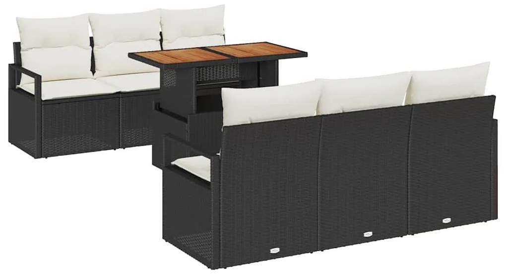 Conjunto de Sofá de Jardim de 7 Peças da com Almofadas Pretas e Rattan