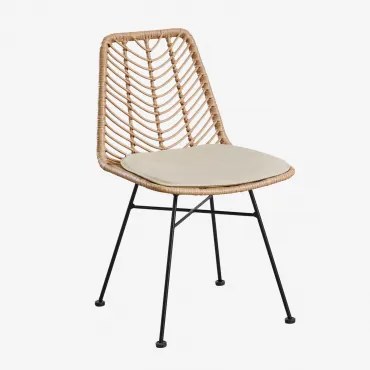 Cadeira De Jantar Em Rattan Sintético Natural Gouda Natural & Negro & Beige Creme - Sklum