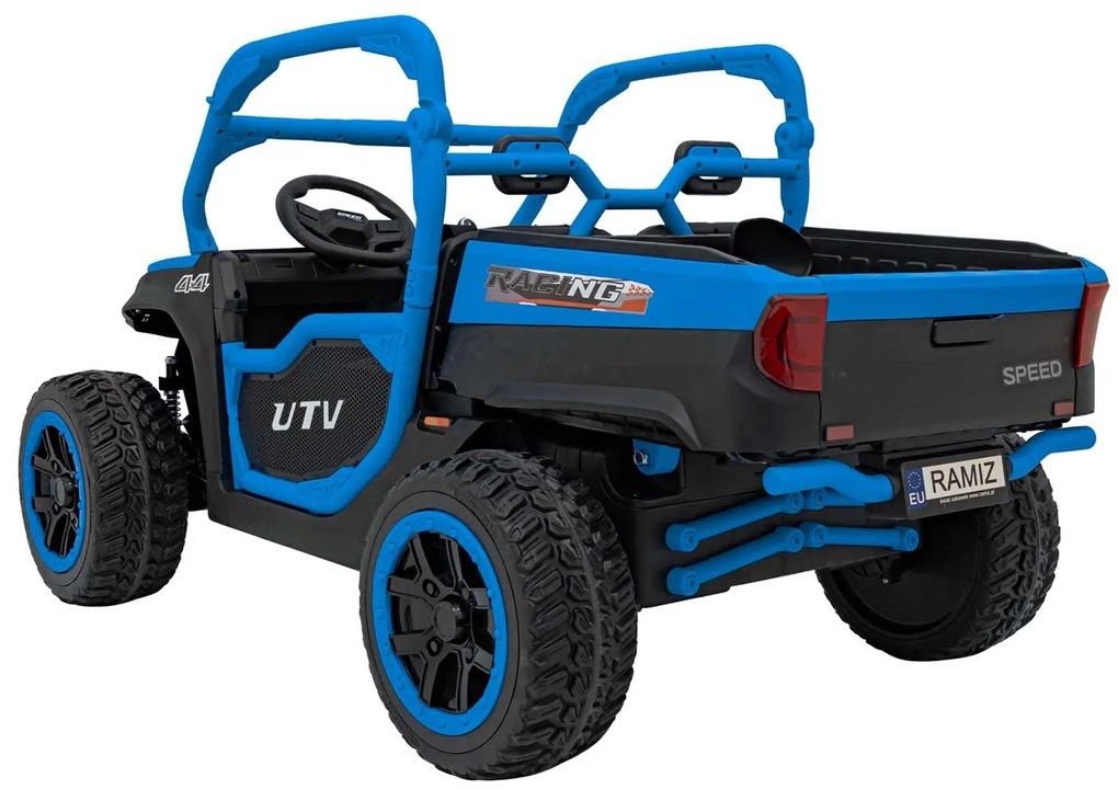 Carro elétrico para Crianças 2 Lugares Farmer Truck UTV Racing 24V 4x4 Rodas Espuma EVA, assento couro ecológico Azul