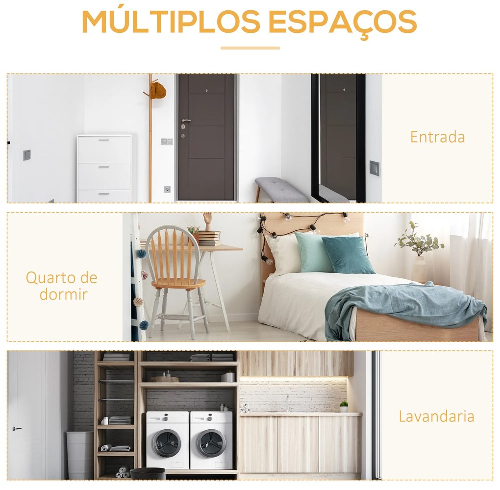 Suporte para Cabides de Bambu com 2 Prateleiras Abertas Barra e Ganchos Laterais para Roupa Bolsas 82x36,8x140cm Madeira