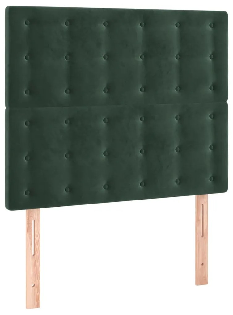 Cabeceira de cama c/ LED veludo 100x5x118/128 cm verde-escuro