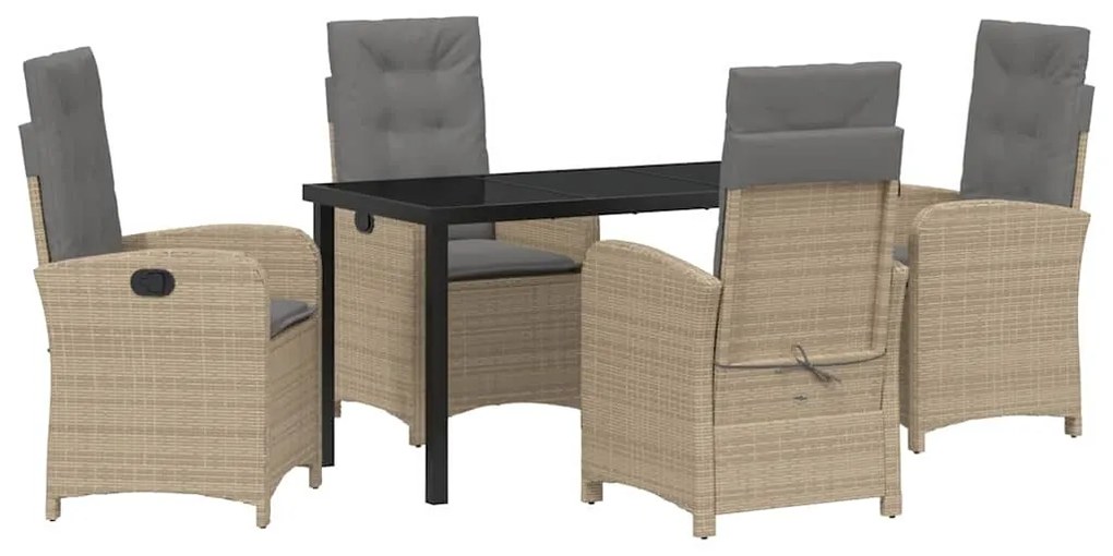 Conjunto de Jantar de Jardim com 5 Peças e Almofadas Bege Rattan PE