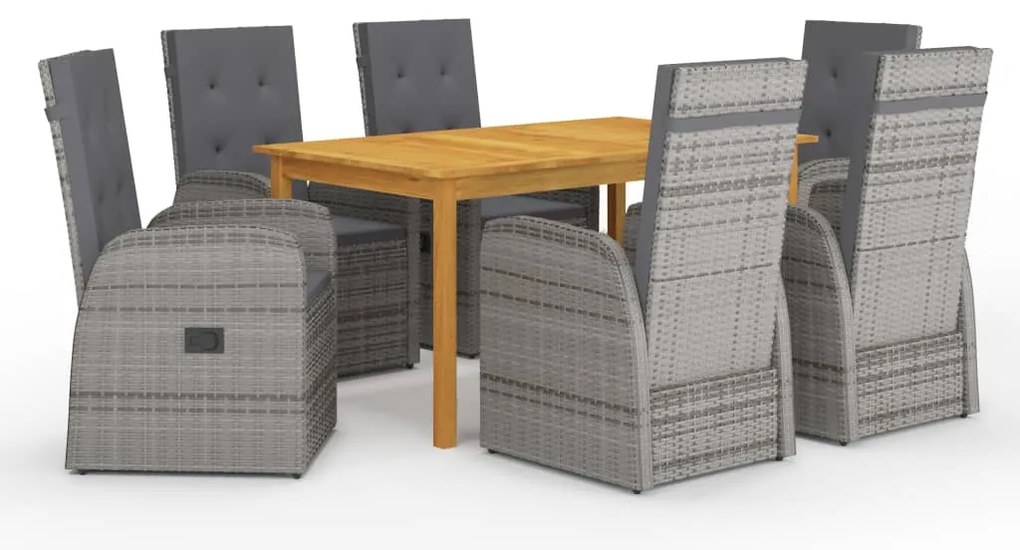 7 pcs conjunto de jantar de jardim cinzento