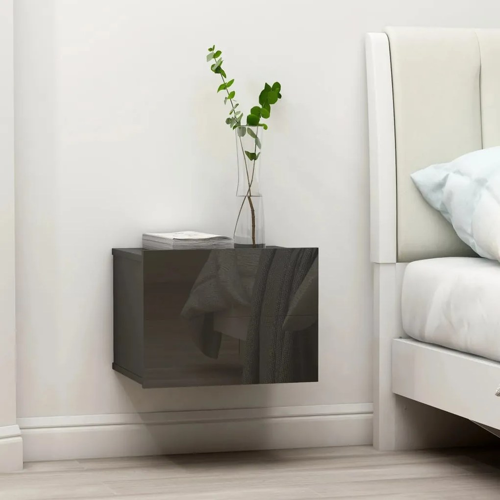vidaXL Mesa de cabeceira 40x30x30 cm contraplacado cinzento brilhante