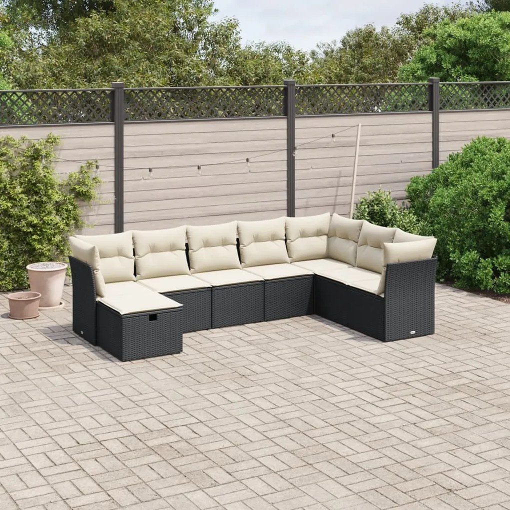 vidaXL 8 pcs conjunto sofás de jardim com almofadões vime PE preto
