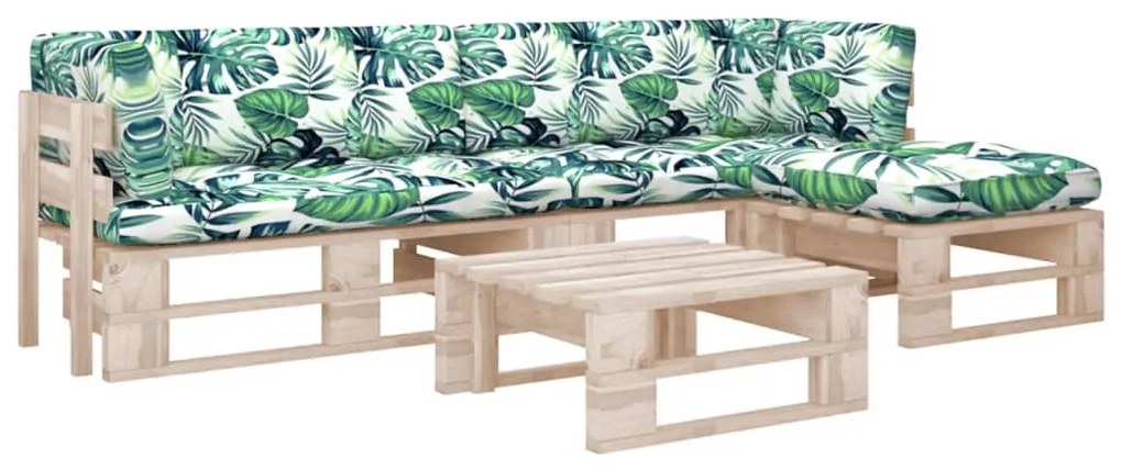 vidaXL 4 pcs conj. lounge paletes c/ almofadões pinho impregnado