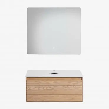 Conjunto De Móvel De Casa De Banho Em Madeira De Freixo Tedrik Castanho Fresno & Sem Lavatório & Led Retangular E Anti-embaciamento 80x70 Cm - Sklum