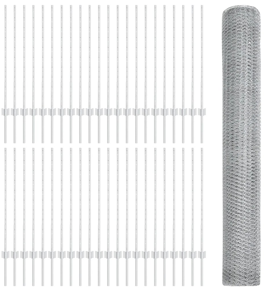 Postes de Cerca vidaXL 22 pcs U-Channel 100 cm Aço Galvanizado, Cerca