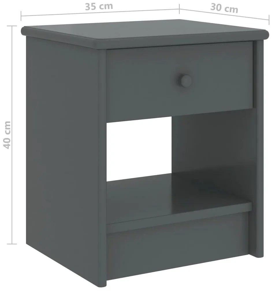 Mesa de cabeceira 35x30x40 cm pinho maciço cinzento-escuro
