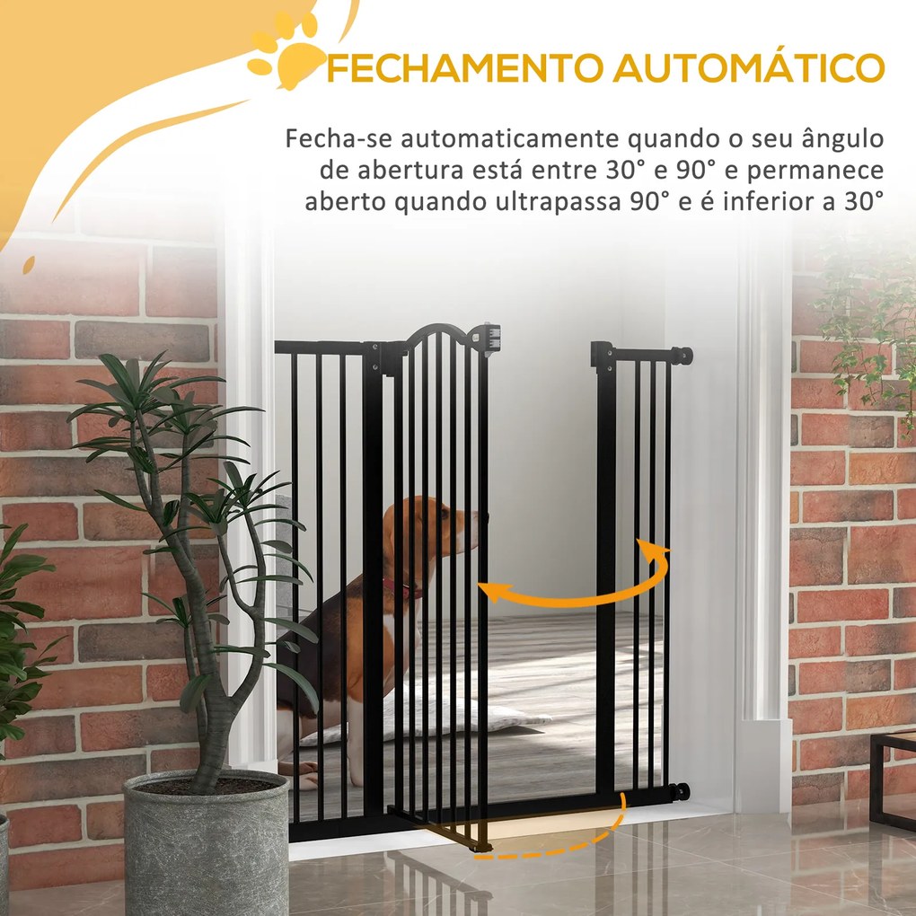 Barreira de Segurança para Cães com Largura Ajustável 74-100 cm e Extensões para Escadas e Portas Preto