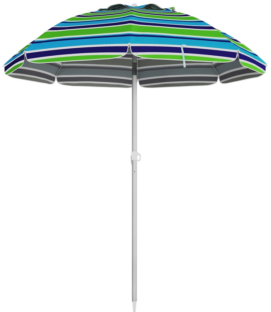 Chapéu de Sol de Praia Ø178x205 cm com Inclinação de 45° e Altura Ajustável Abertura Manual Anti-UV Impermeável Multicolor