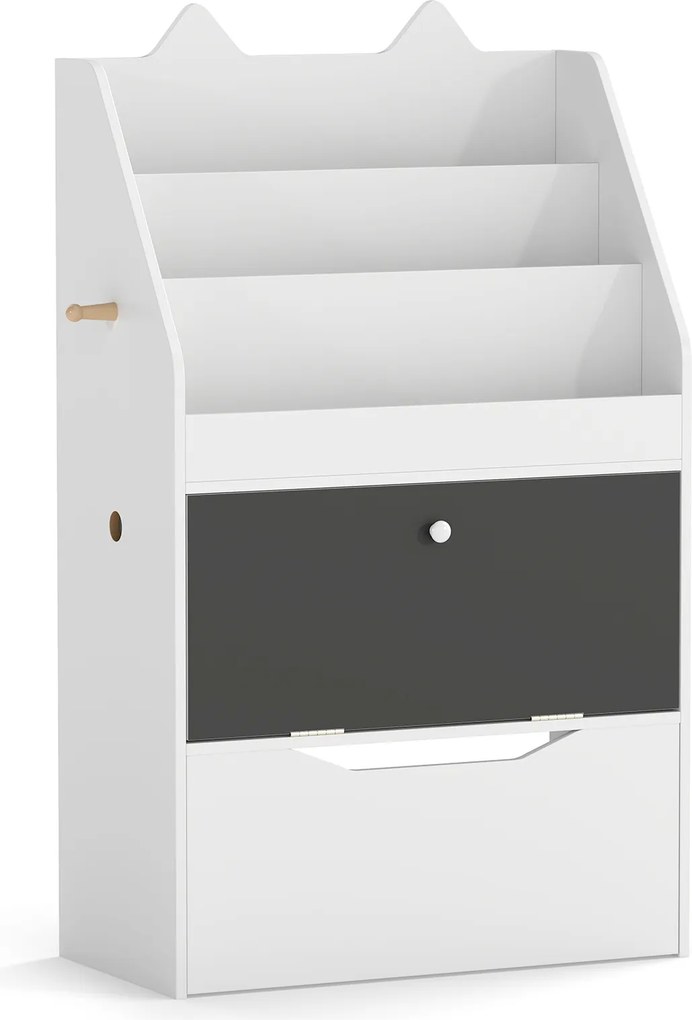 Estante Infantil para Livros e Brinquedos, 69 x 30 x 101 cm, Quadro de Ardósia Integrado, Branco