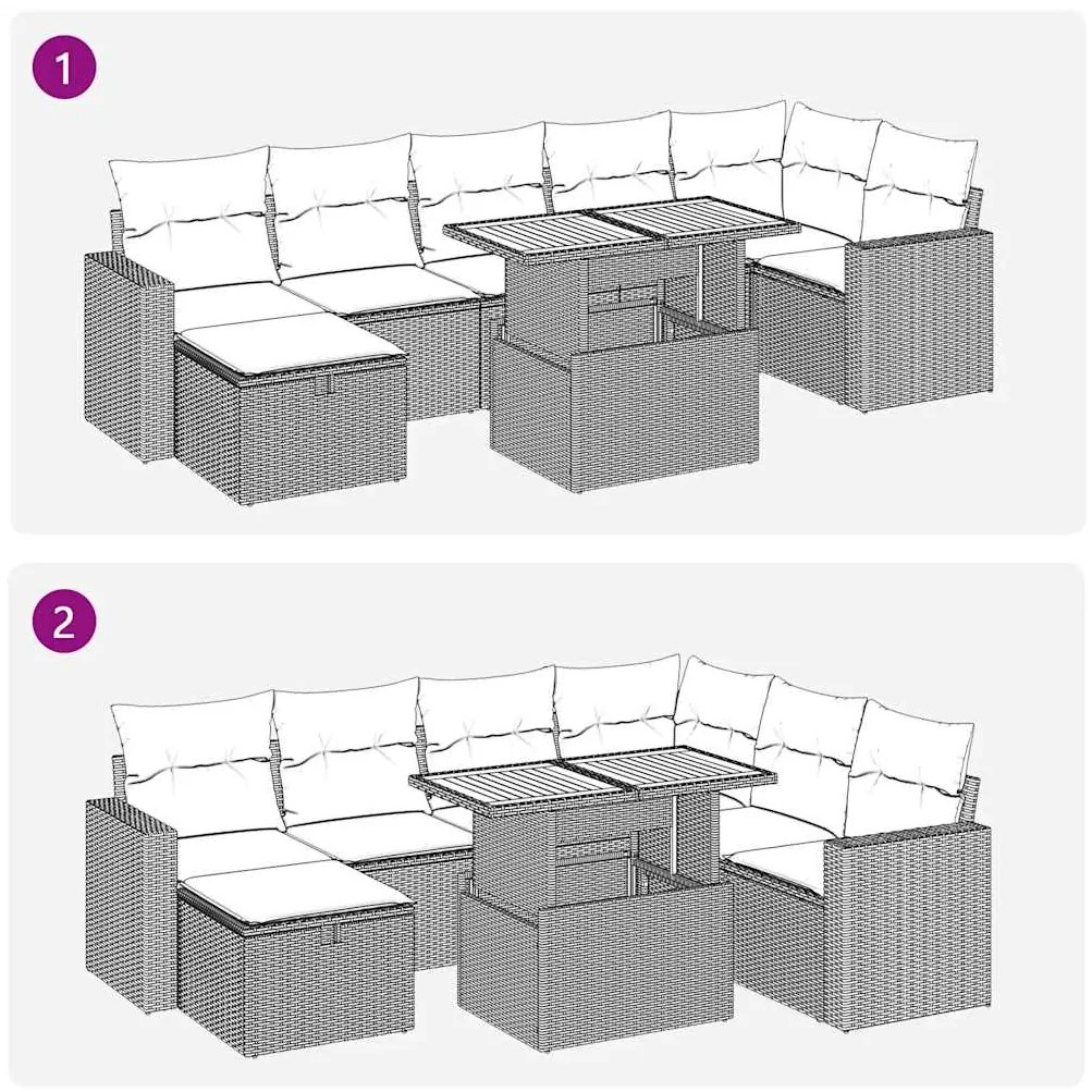 5 pcs conj. sofás p/ jardim c/ almofadões vime PE/acácia bege