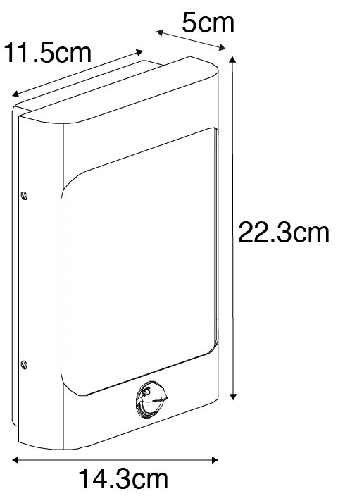 Candeeiro de parede preto com LED IP44 com sensor de movimento - Khuvan Moderno