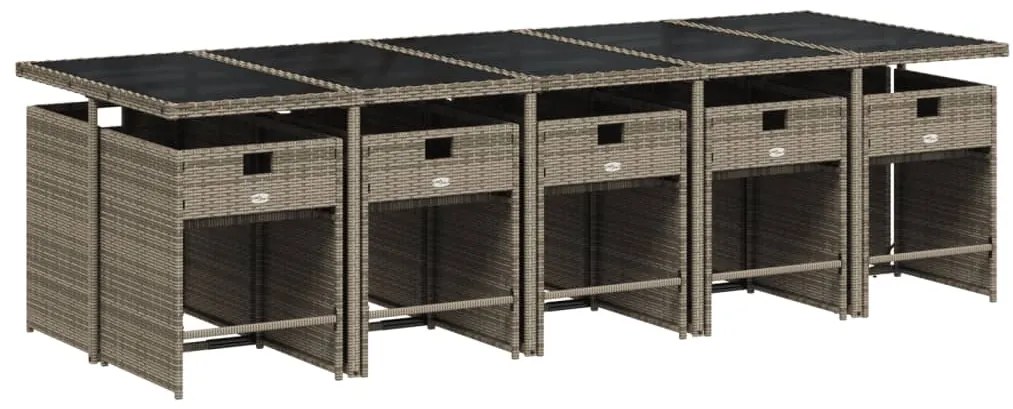11 pcs conjunto jantar p/ jardim c/ almofadões vime PE cinzento