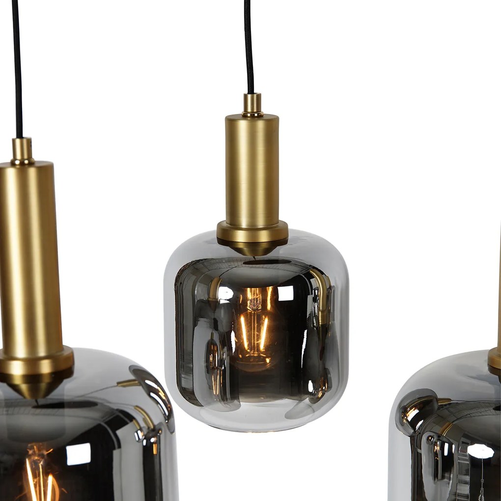 Candeeiro Pendente Inteligente Preto com Dourado e Vidro Fumê Oval 5 Luzes Incl. 5 Zigbee A60 - Zuzanna