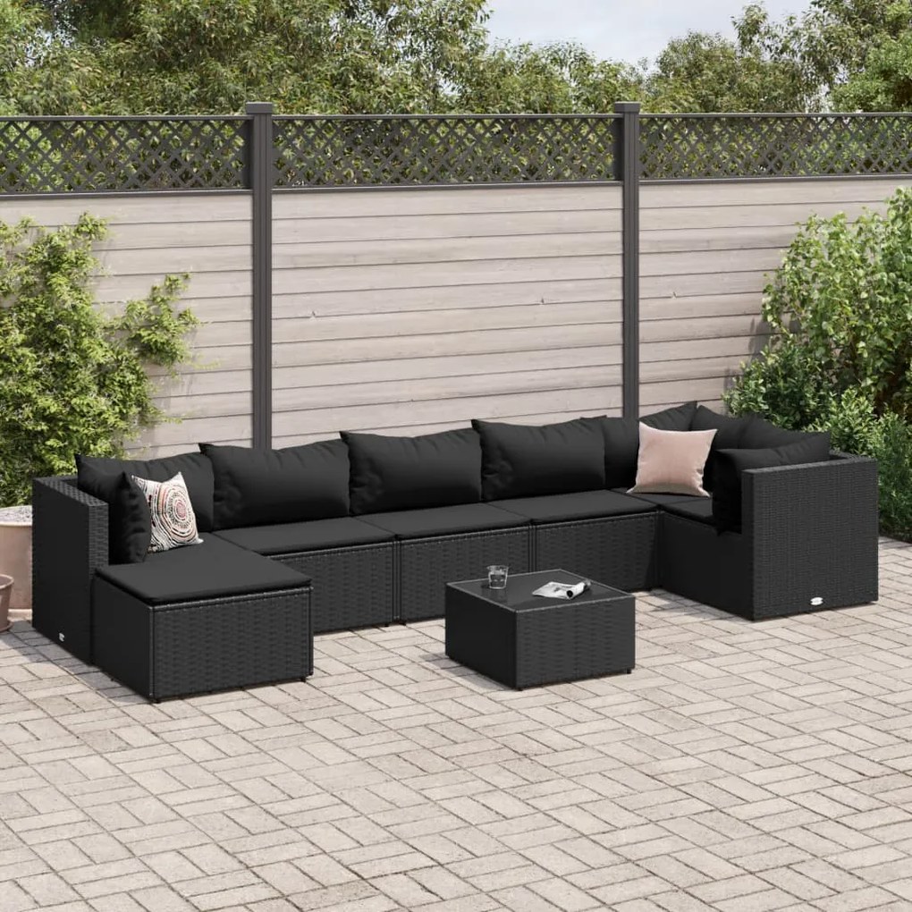 8 pcs conjunto lounge de jardim c/ almofadões vime PE preto