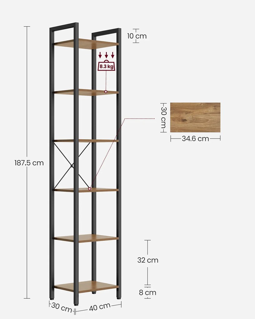 Estante de livros 40 x 30 x 187,5 cm Preto e nogueira escuro