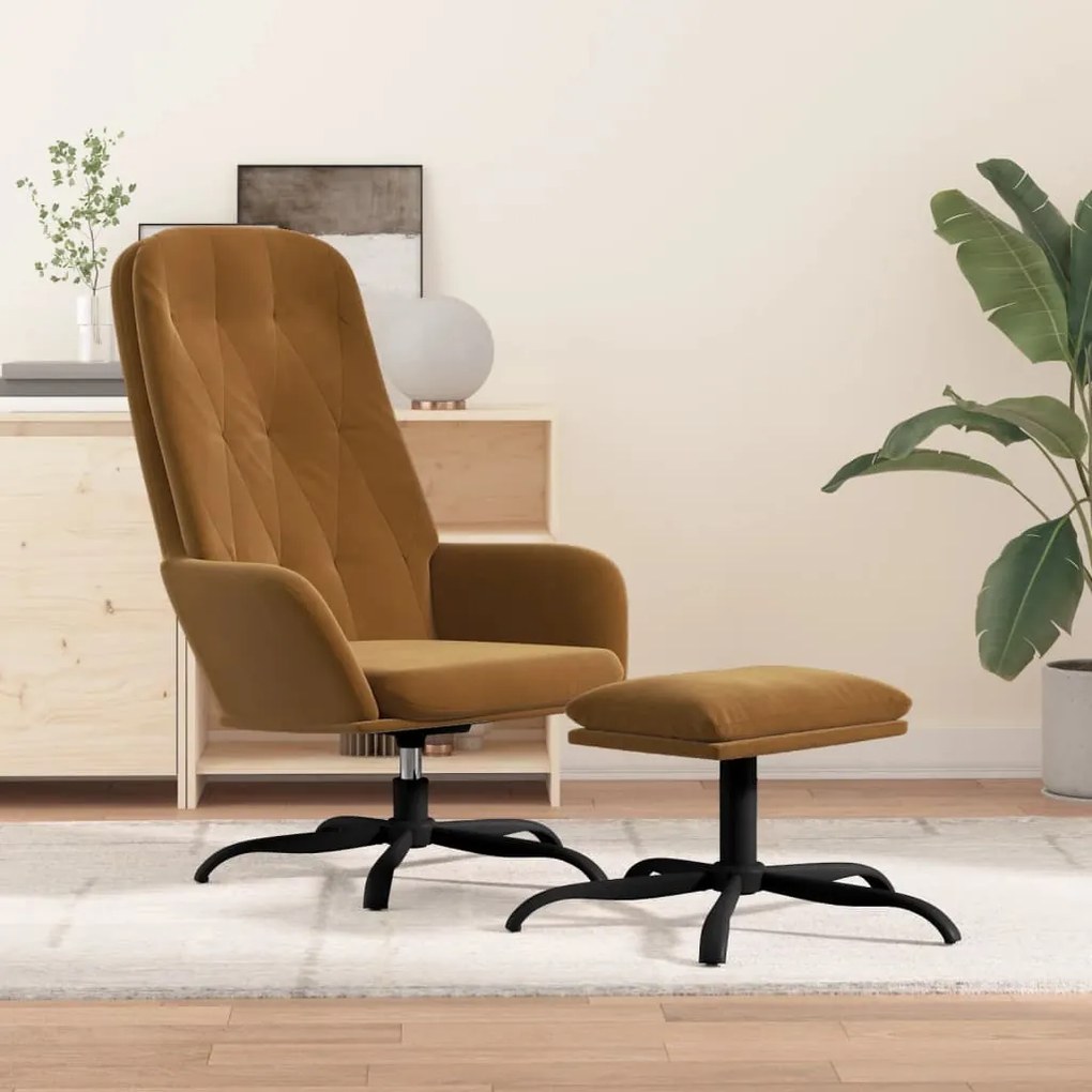 3097638 vidaXL Cadeira de descanso com banco p/ pés veludo castanho