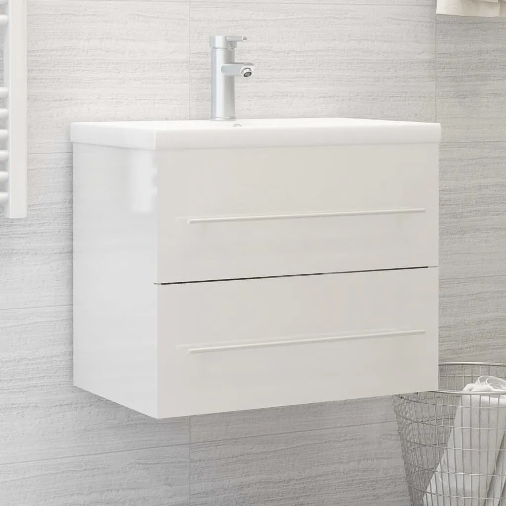 vidaXL Armário + lavatório embutido derivados madeira branco brilhante