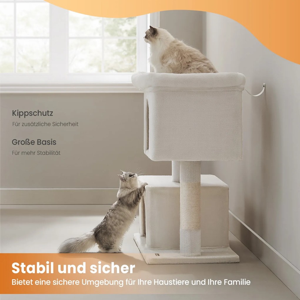 Arranhador para gatos com 101 cm de altura, grande plataforma 68 x 48 x 101 cm branco creme