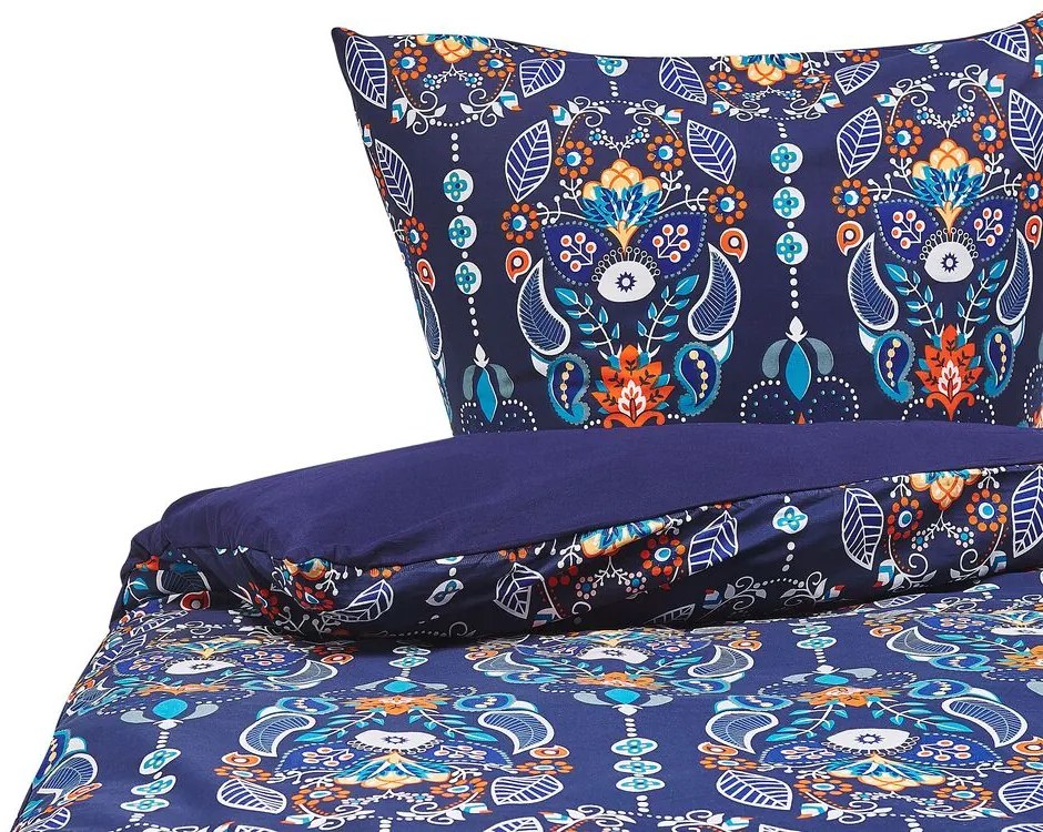 Conjunto de capa de edredão em algodão acetinado azul escuro 155 x 220 cm MADRONA Beliani