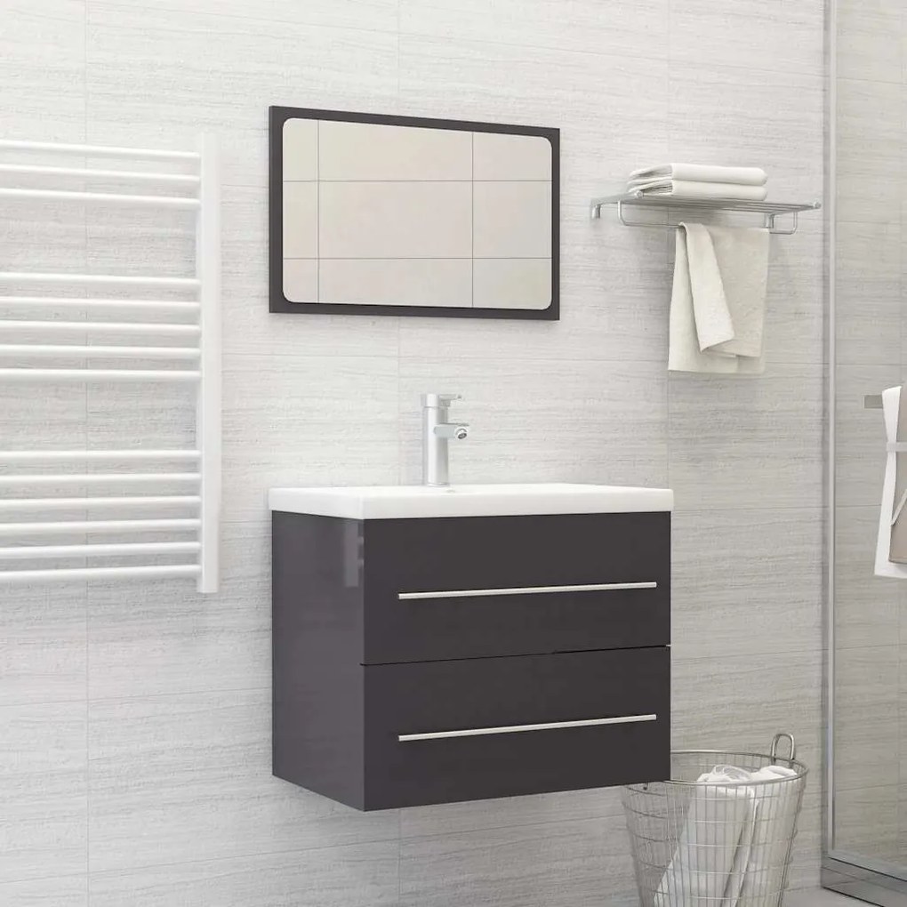 vidaXL 2 pcs conj. móveis casa banho derivados madeira cinza brilhante
