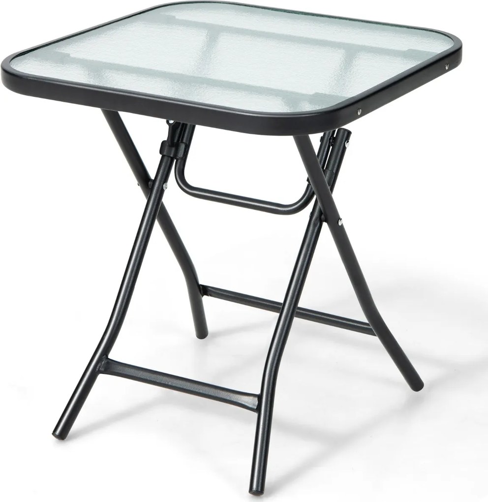 Mesa para jardim quadrada de 46,5 cm com estrutura resistente à ferrugem e tampo de vidro temperado para piscina e varanda jardim Preto