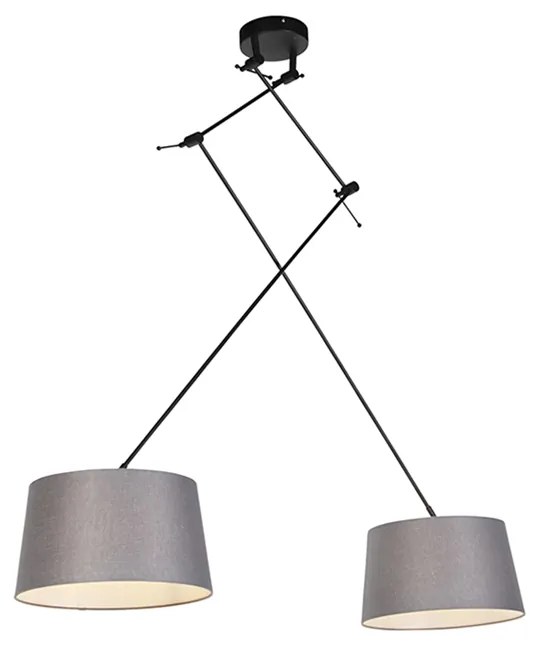 Candeeiro de suspensão preto com abajures de linho cinzento escuro 35 cm 2 luzes - Blitz Moderno