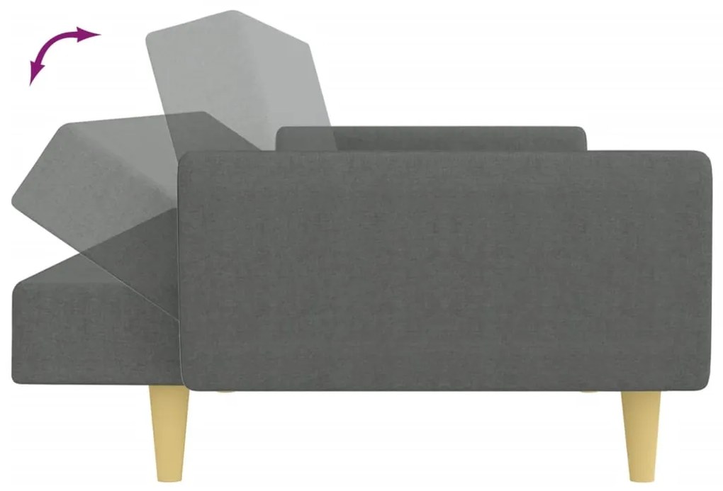 Sofá-cama de 2 lugares c/ apoio de pés tecido cinzento-escuro