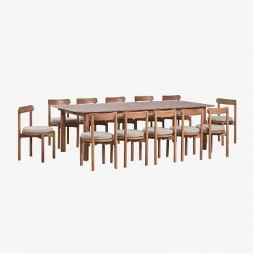 Conjunto De Mesa Retangular Extensível Duala 250-310x105 Cm E 12 Cadeiras De Jantar Em Madeira De Acácia Nualis Castanho Acácia - Sklum