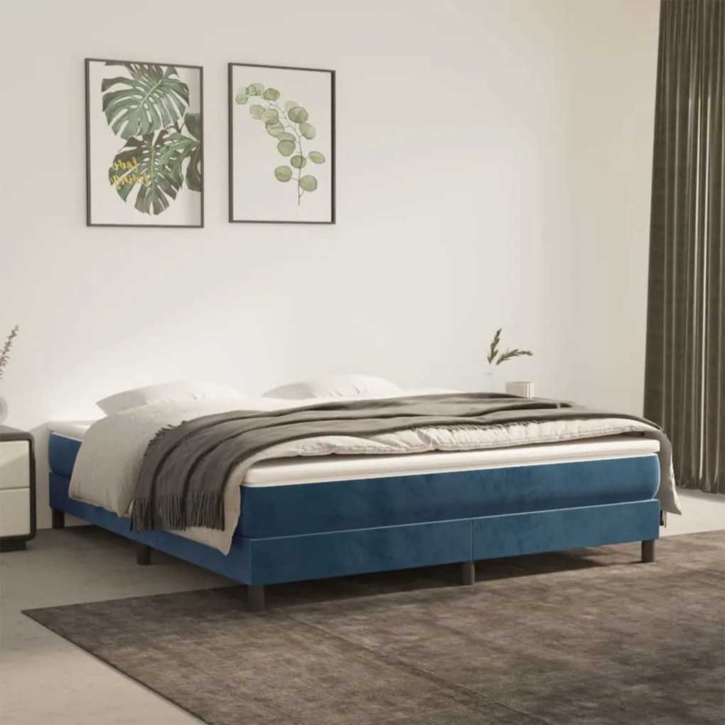 Estrutura de cama sem colchão 160x200 cm veludo azul-escuro