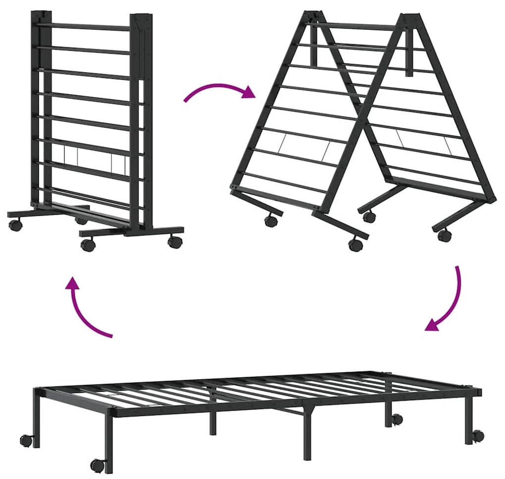 Estrutura de cama sem colchão Dobrável 80x200 cm aço preto