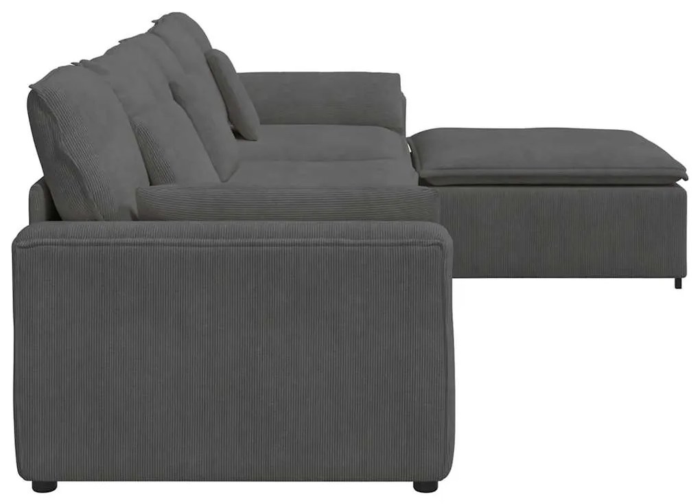 Sofá modular com pufes e almofadas cinzento-escuro
