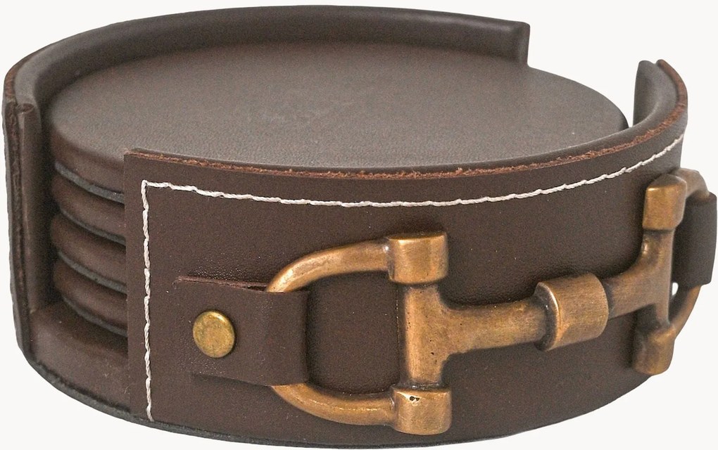 Bases para copos em pele com suporte Vintage, conjunto de 5