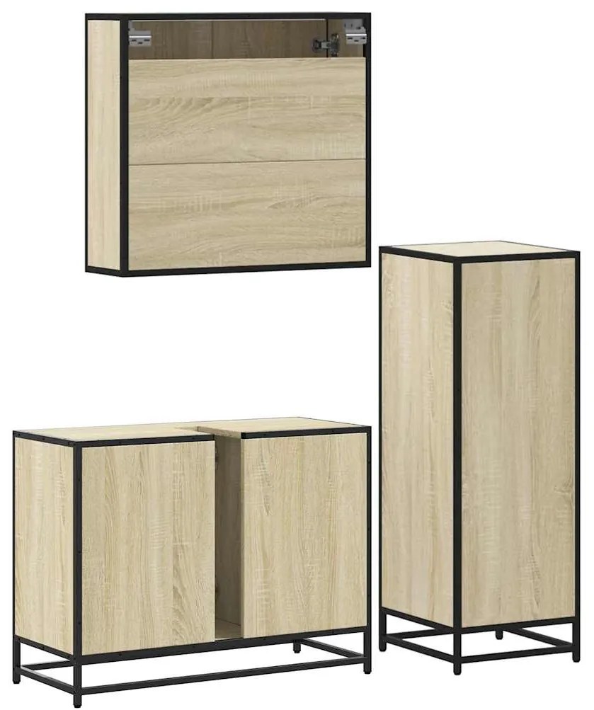 3 pcs conj. móveis casa banho derivados madeira carvalho sonoma