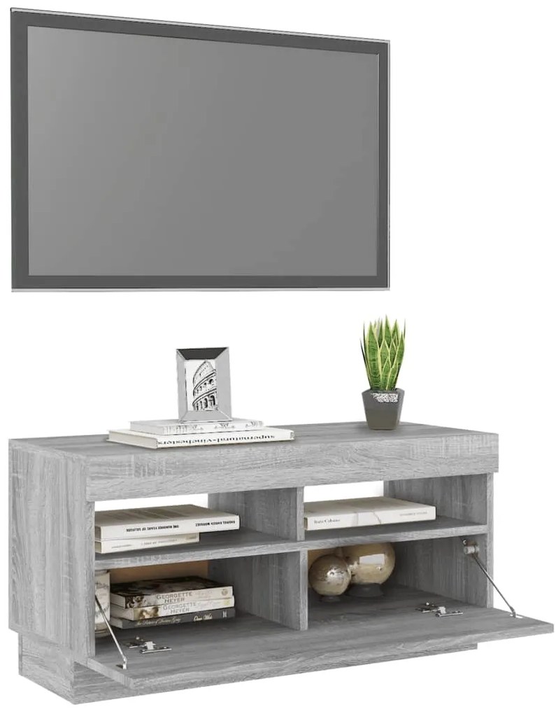 Móvel de TV com luzes LED 80x35x40 cm sonoma cinzento