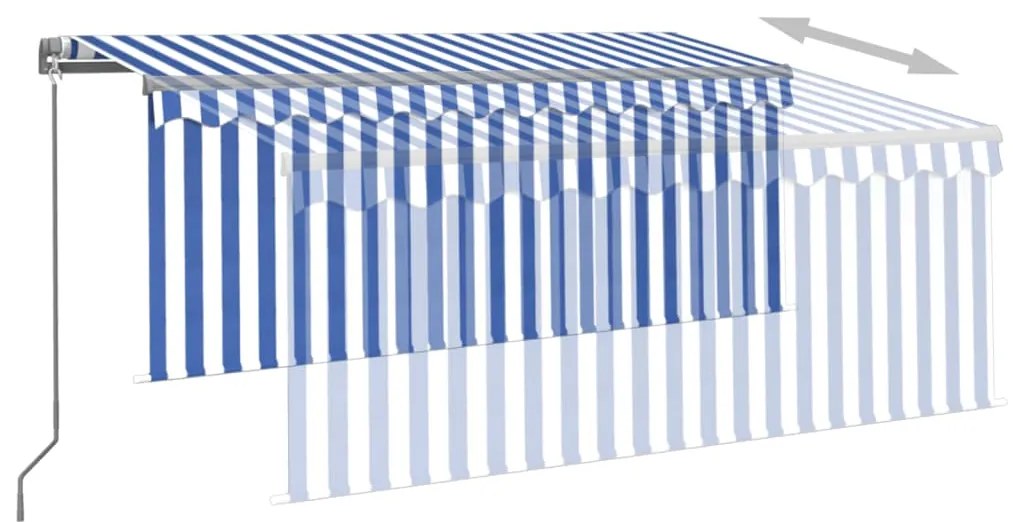 Toldo retrátil manual com estore/LED 3x2,5 m azul e branco