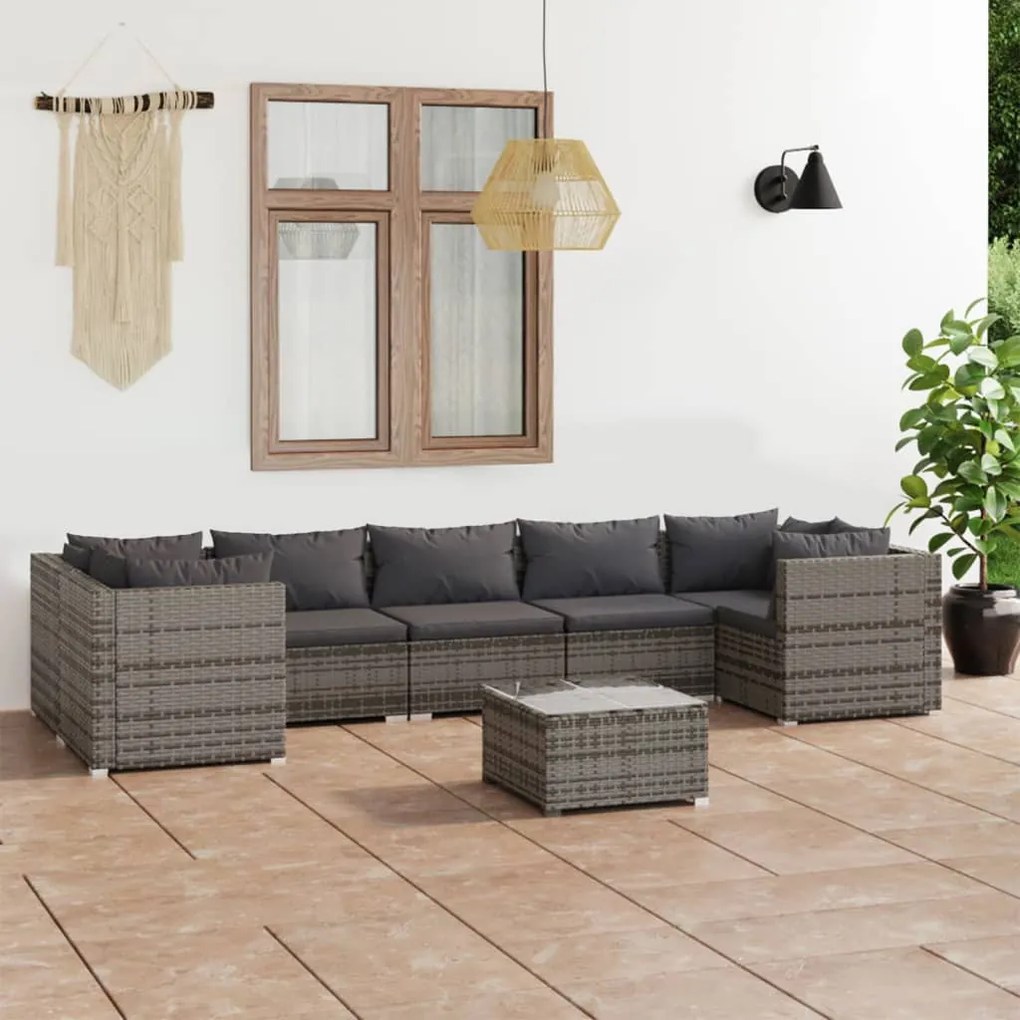 vidaXL 8 pcs conjunto lounge de jardim c/ almofadões vime PE cinzento