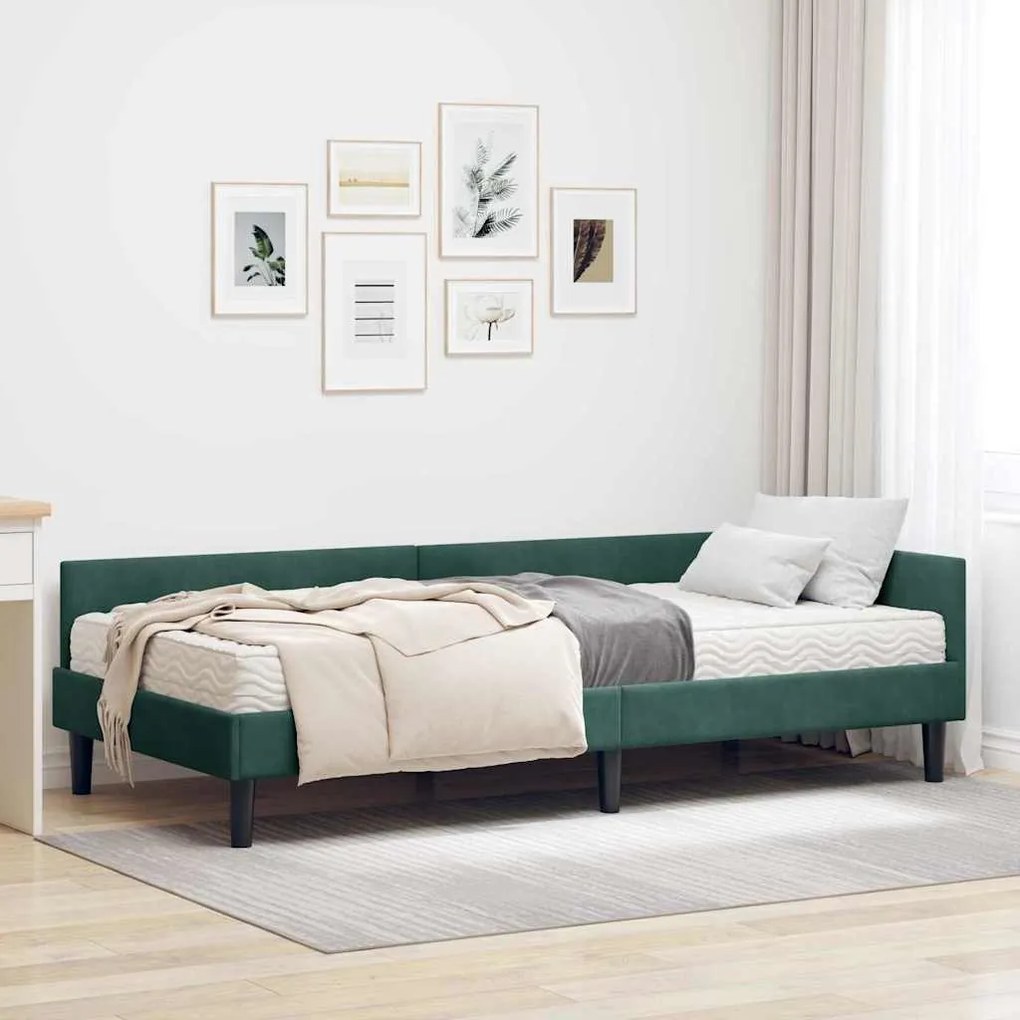 vidaXL Estrutura de Cama de Canto com Colchão 2 pcs Verde Veludo