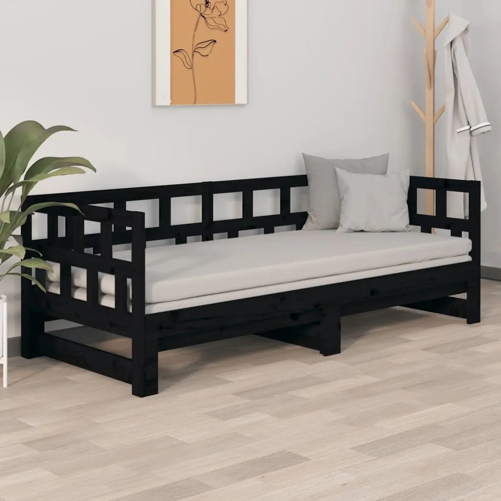 Estrutura sofá-cama de puxar 2x(90x200) cm pinho maciço preto
