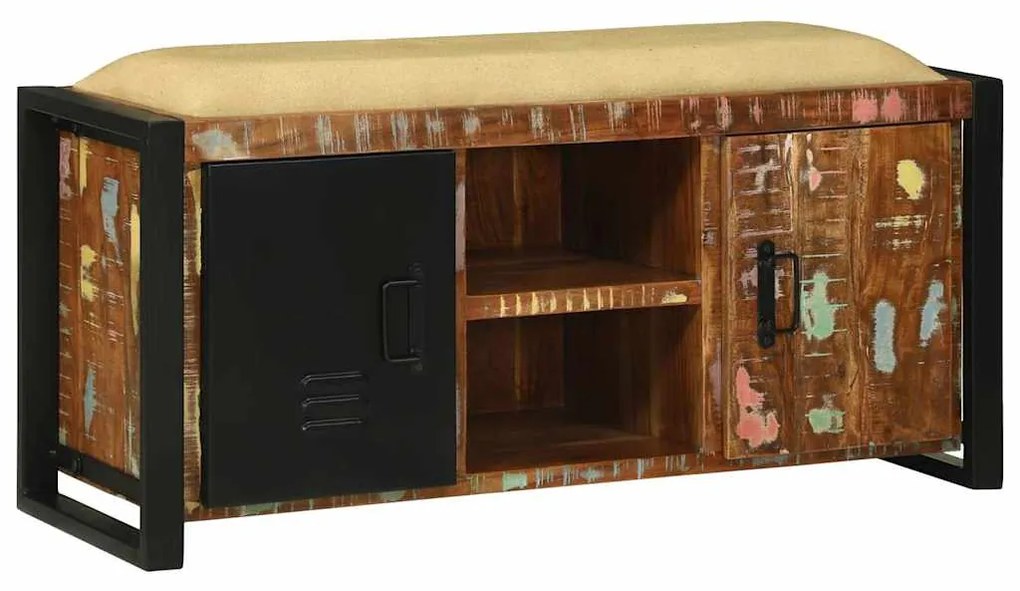 Armário Banco Multicolorido 100x35x50 cm Madeira Sólida Recuperada