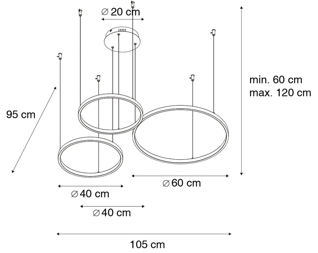 Candeeiro suspenso preto incl. LED 3 etapas regulável com 3 luzes - Anello Design