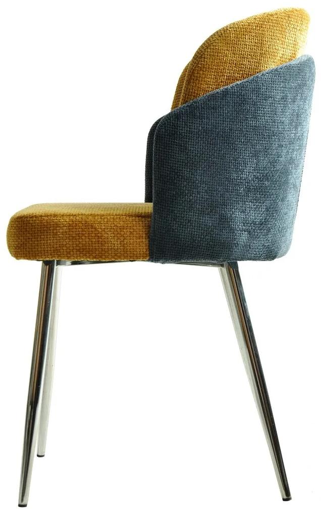 Conjunto 2 Cadeiras DRESDE, cromada, tecido de chenilla azul e amarelo
