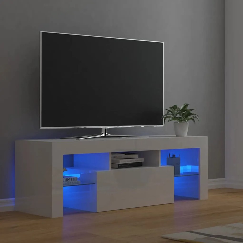 vidaXL Móvel de TV com luzes LED 120x35x40 cm branco brilhante